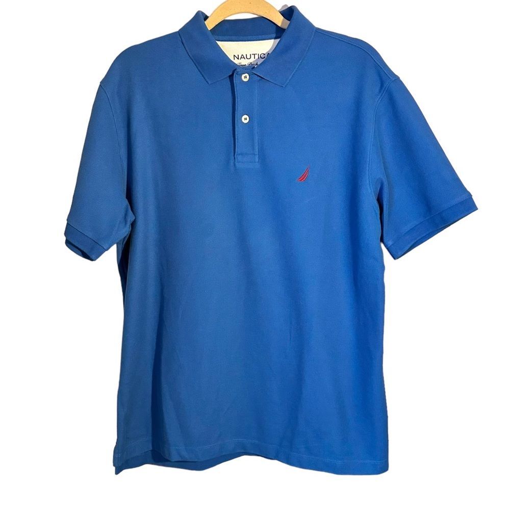 Nautica Men’s Sz M Blue Polo True Deck Shirt Cotton Blend Short Sleeve